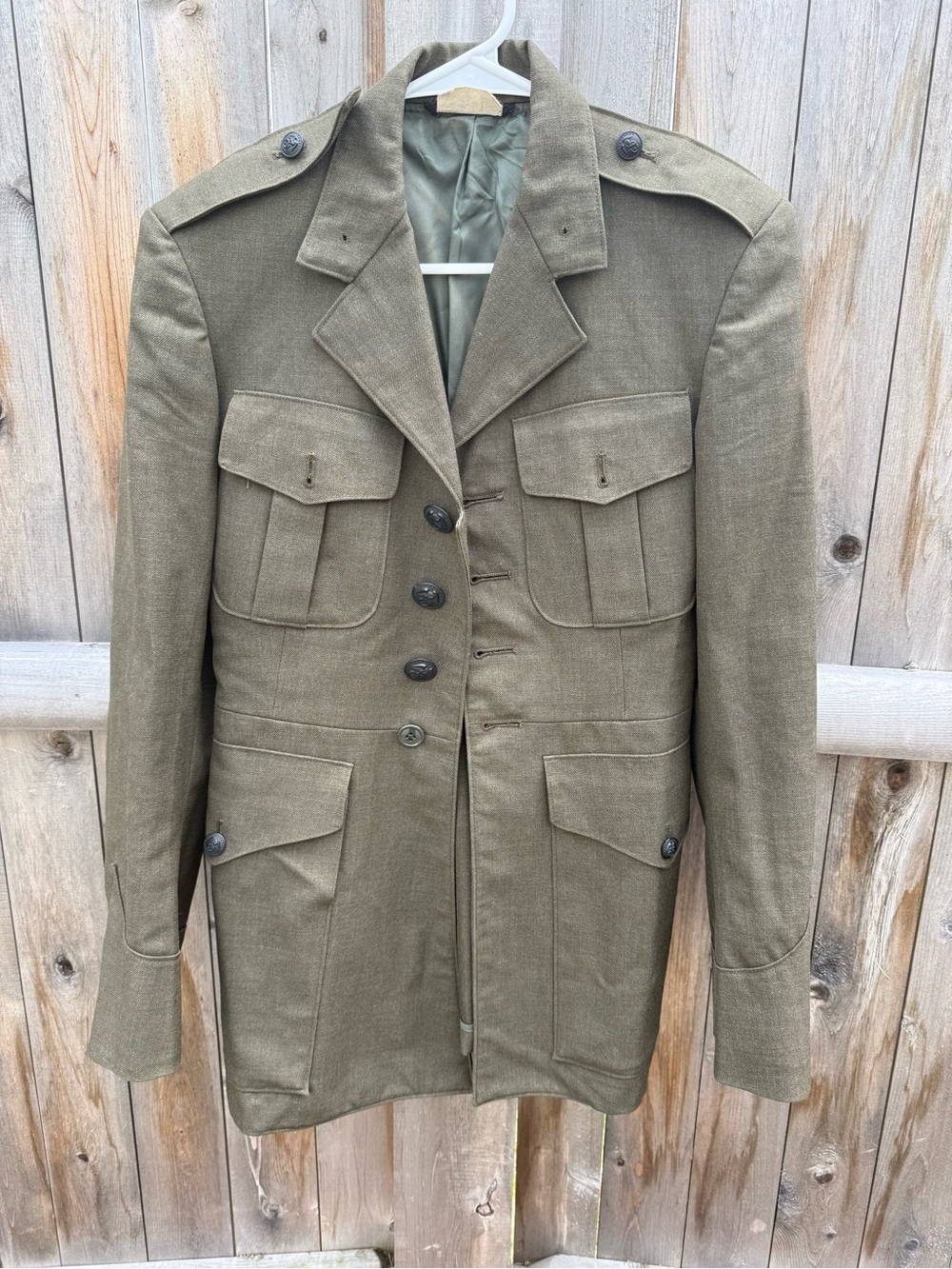 Vintage Olive Green Military-Style Wool Jacket